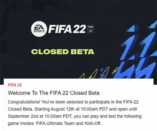 FIFA 22 Beta details