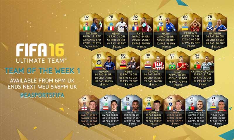 Equipa da Semana 1 - Todas as TOTW de FIFA 16 Ultimate Team